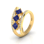 Princess-Cut Tanzanite Gold Plated Three Stone Ring