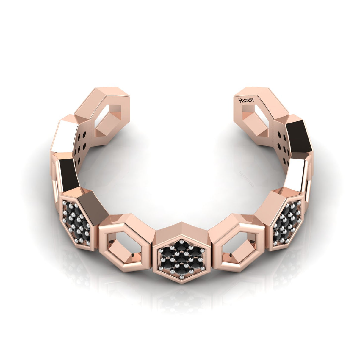 Honeycomb Black Diamond Rose Gold Plated Two Tone Adjustable Band Ring