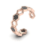 Honeycomb Black Diamond Rose Gold Plated Two Tone Adjustable Band Ring