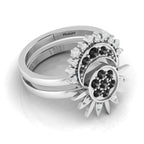 Black Diamond 925 Silver Sun & Moon Double Band Ring
