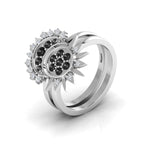 Black Diamond 925 Silver Sun & Moon Double Band Ring