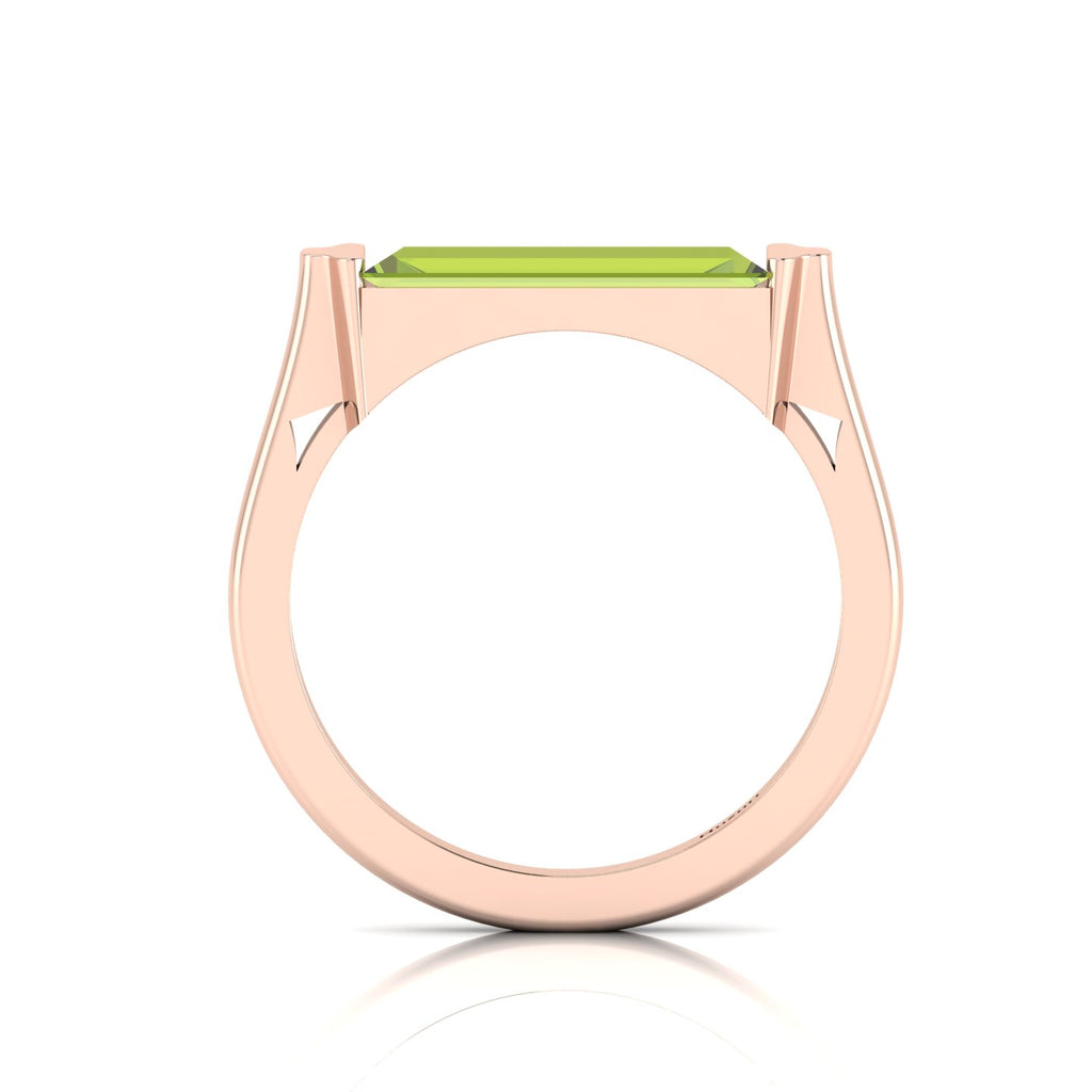 Baguette-Cut Peridot Rose Gold Plated Bar Ring