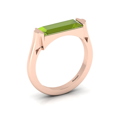Baguette-Cut Peridot Rose Gold Plated Bar Ring