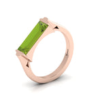 Baguette-Cut Peridot Rose Gold Plated Bar Ring