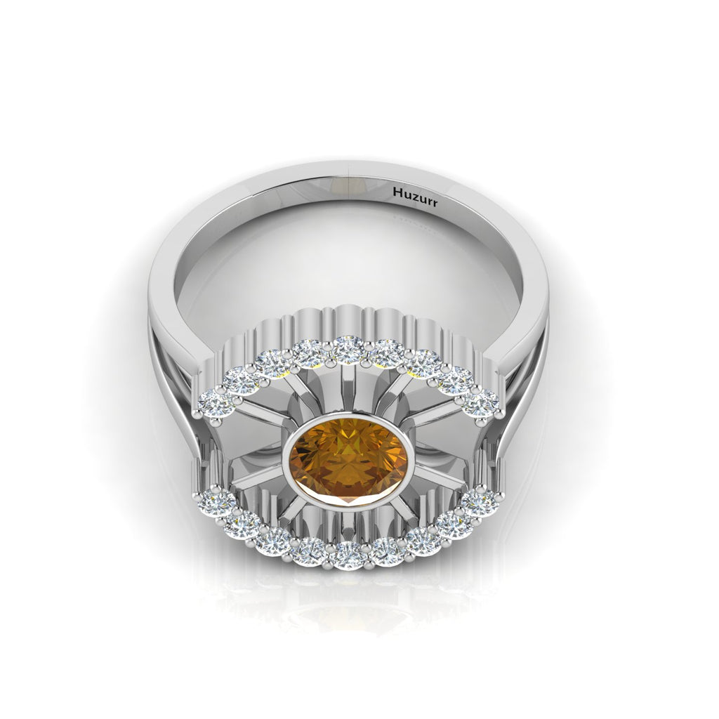 Sterling Silver Sun Rays Style Round Coffee Diamond Ring