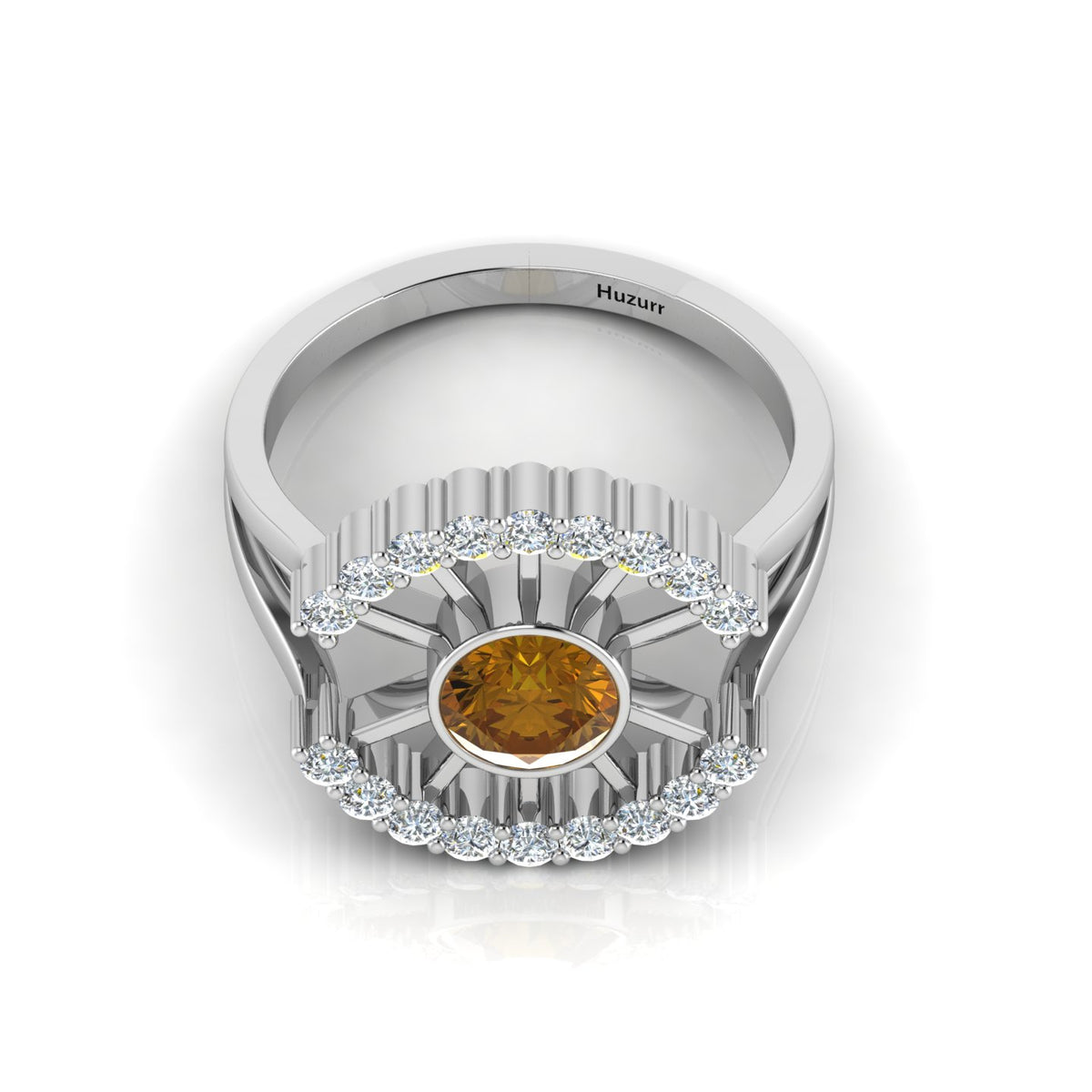 Sterling Silver Sun Rays Style Round Coffee Diamond Ring