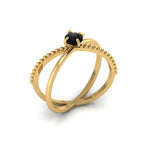Round Black Diamond Criss Cross Stackable Gold Plated Ring