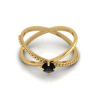 Round Black Diamond Criss Cross Stackable Gold Plated Ring
