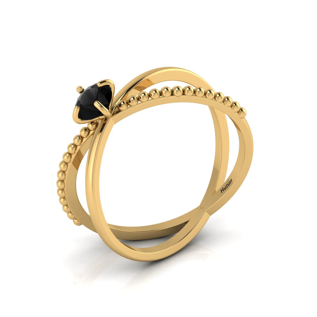 Round Black Diamond Criss Cross Stackable Gold Plated Ring