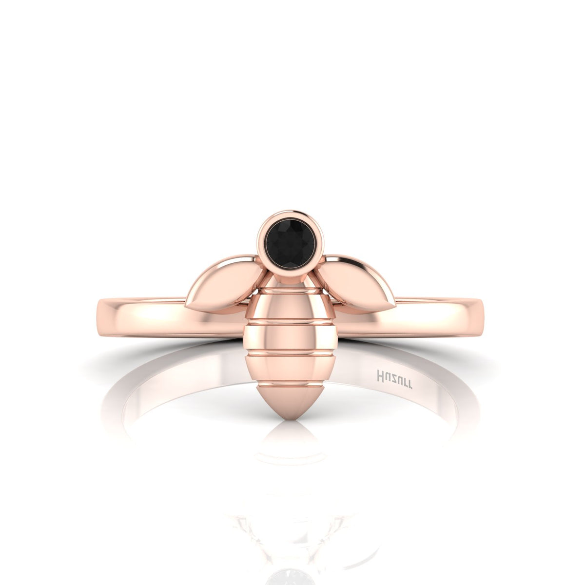 Round Black Diamond Rose Gold Plated Solitaire Honeybee Ring