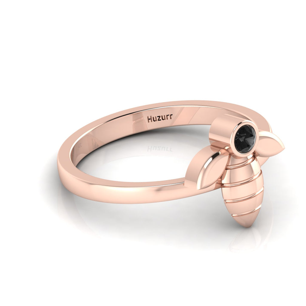 Round Black Diamond Rose Gold Plated Solitaire Honeybee Ring