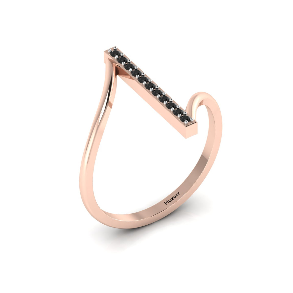 Black Diamond Rose Gold Plated Two Tone Vertical Bar Ring