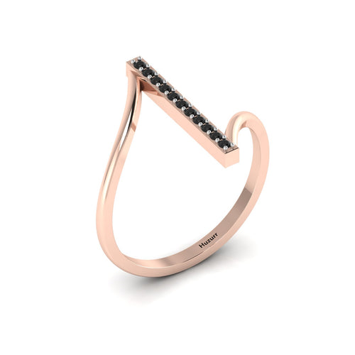 Black Diamond Rose Gold Plated Two Tone Vertical Bar Ring