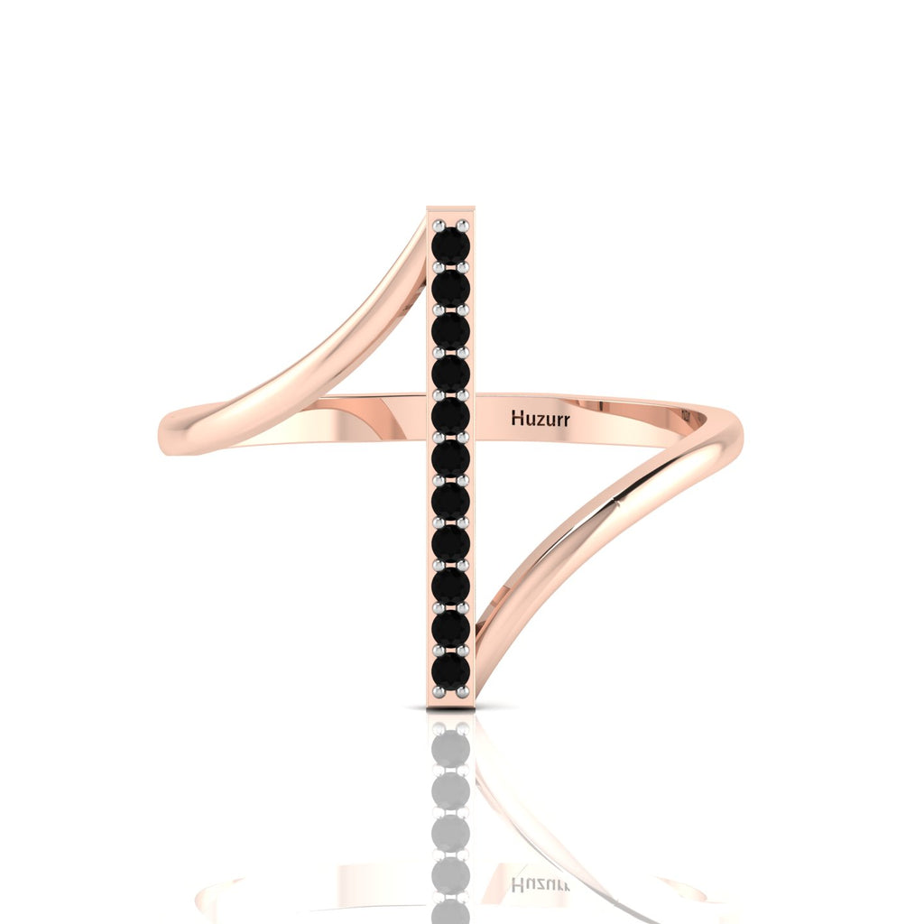 Black Diamond Rose Gold Plated Two Tone Vertical Bar Ring