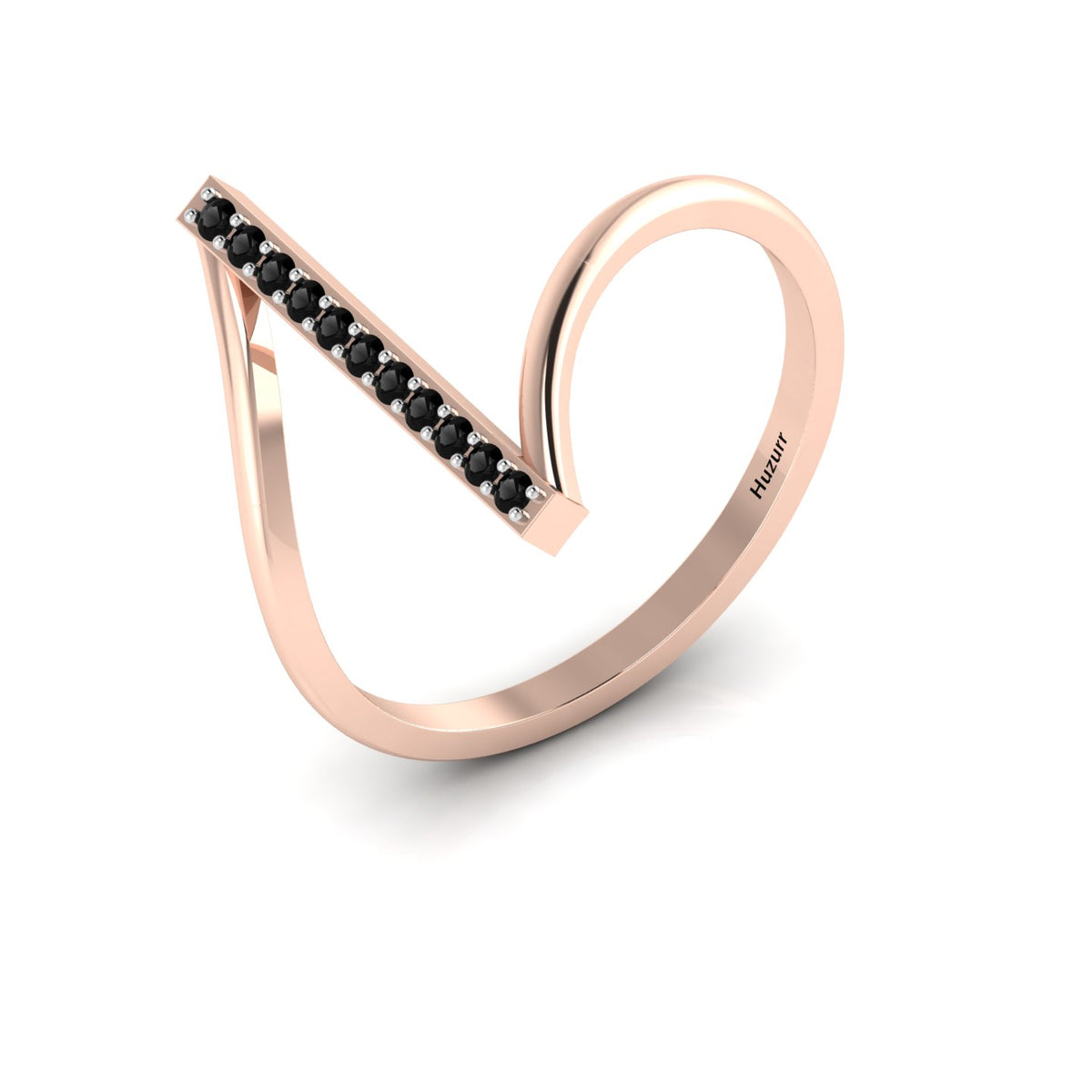 Black Diamond Rose Gold Plated Two Tone Vertical Bar Ring
