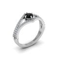 Round Black & White Diamond Wishbone 925 Silver Solitaire Ring