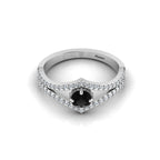 Round Black & White Diamond Wishbone 925 Silver Solitaire Ring