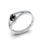 Round Black & White Diamond Wishbone 925 Silver Solitaire Ring
