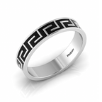 Black Enamel Maze-Design Band Silver Ring