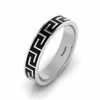 Black Enamel Maze-Design Band Silver Ring