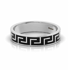 Black Enamel Maze-Design Band Silver Ring