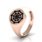Black Enamel Spider Net Engraved Rose Gold Plated Classic Signet Ring
