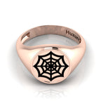 Black Enamel Spider Net Engraved Rose Gold Plated Classic Signet Ring