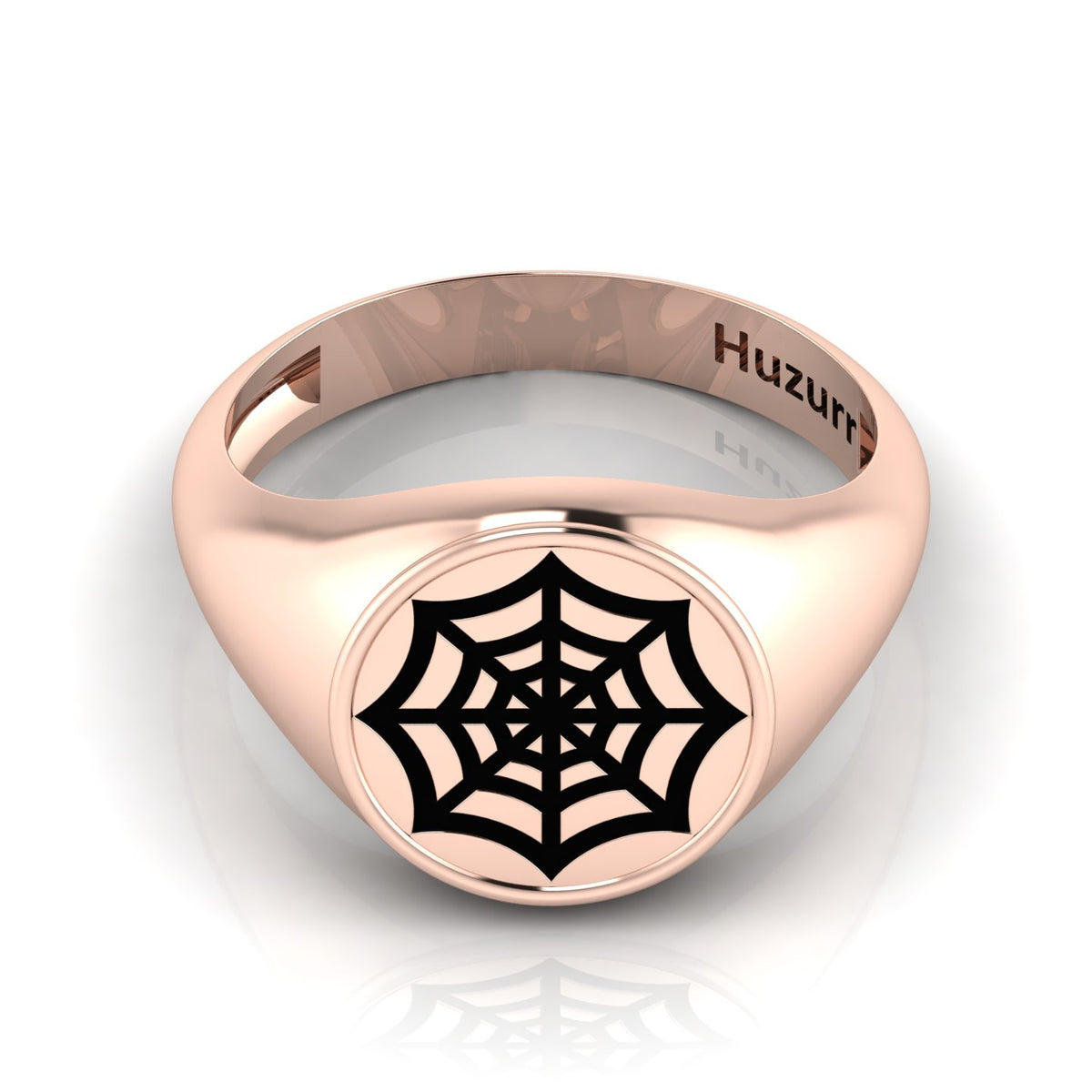 Black Enamel Spider Net Engraved Rose Gold Plated Classic Signet Ring