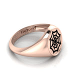 Black Enamel Spider Net Engraved Rose Gold Plated Classic Signet Ring