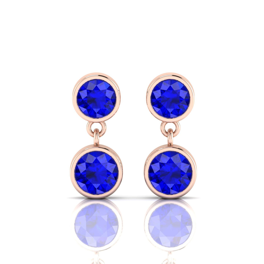 Round Sapphire Rose Gold Platted Drop Earring