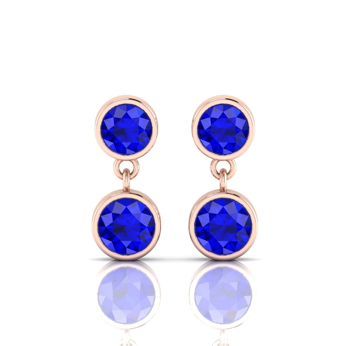 Round Sapphire Rose Gold Platted Drop Earring