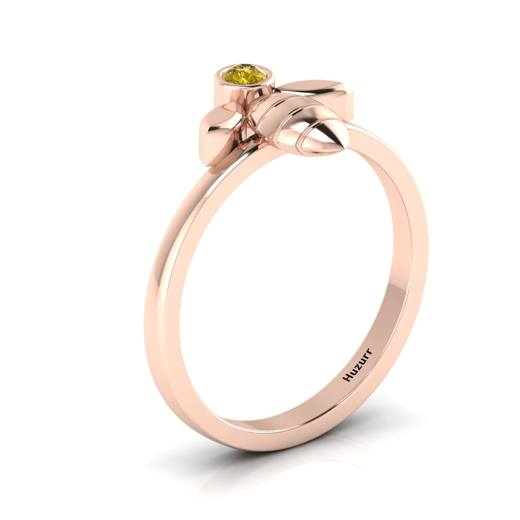 Round Coffee Diamond Rose Gold Plated Solitaire Honeybee Ring