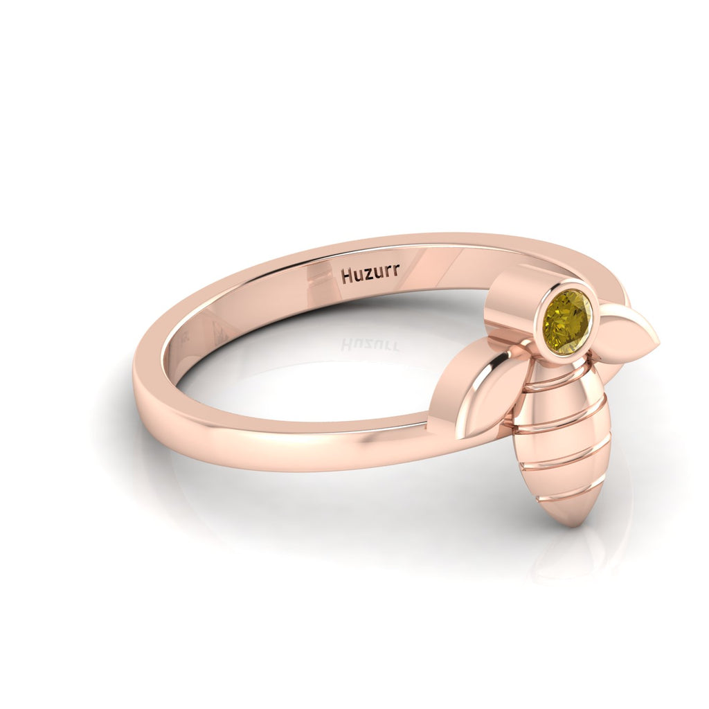 Round Coffee Diamond Rose Gold Plated Solitaire Honeybee Ring