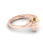 Round Coffee Diamond Rose Gold Plated Solitaire Honeybee Ring