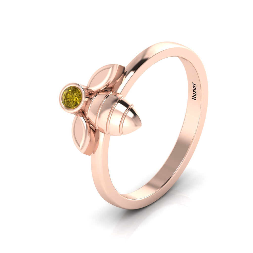 Round Coffee Diamond Rose Gold Plated Solitaire Honeybee Ring