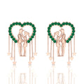 Couple Heart Hanging Rose Gold Plated Emerald Earrings