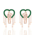 Couple Heart Hanging Rose Gold Plated Emerald Earrings