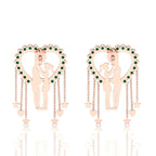 Couple Heart Hanging Rose Gold Plated Emerald Earrings