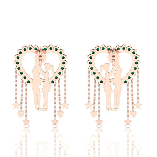 Couple Heart Hanging Rose Gold Plated Emerald Earrings