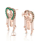 Couple Heart Hanging Rose Gold Plated Emerald Earrings