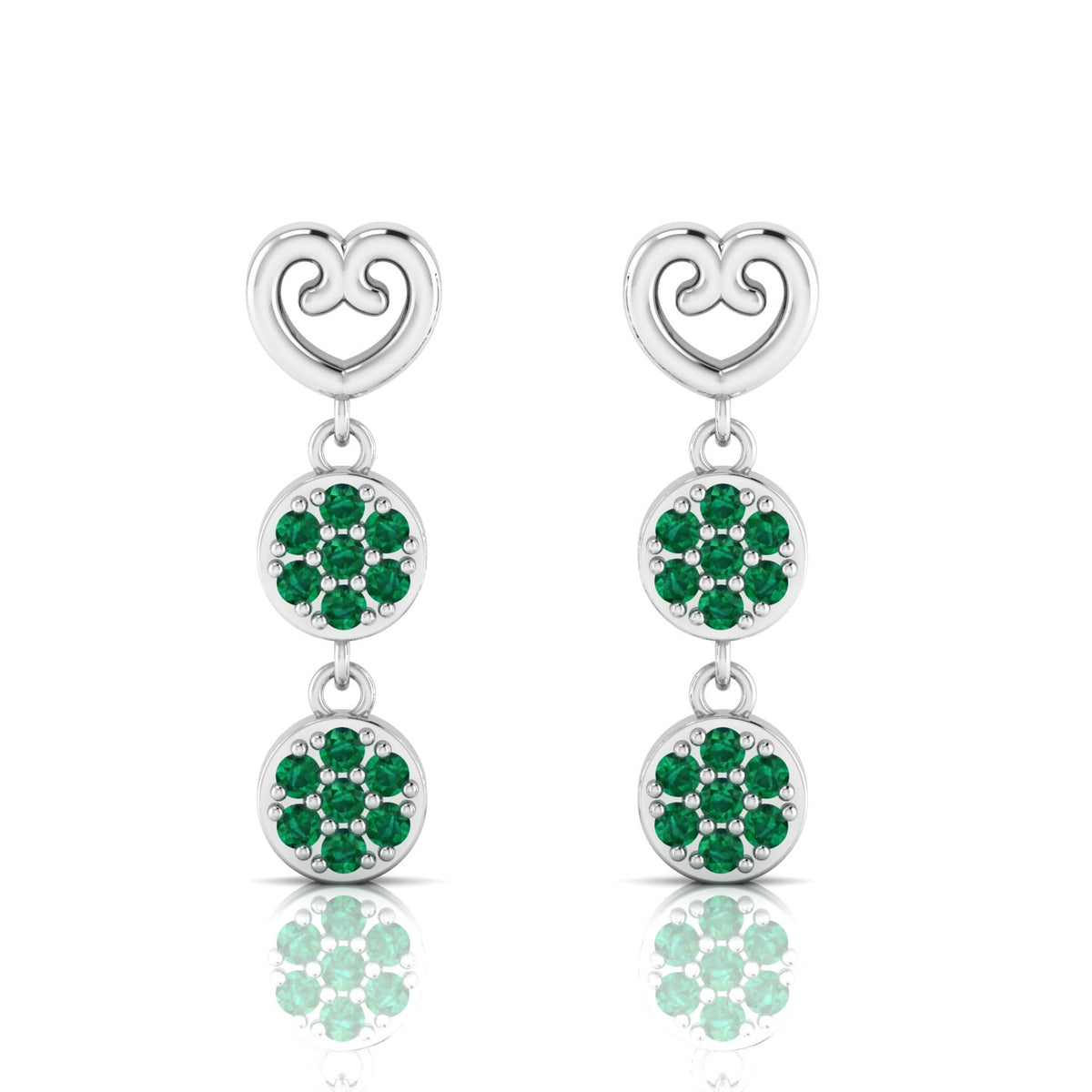 Emerald Drops & Danglers Heart Sterling Silver Earrings