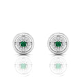 Emerald Round Halo Stud Sterling Silver Earrings