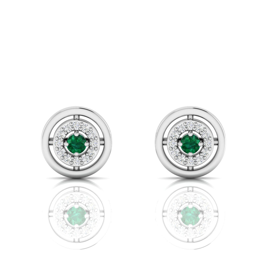 Emerald Round Halo Stud Sterling Silver Earrings