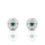 Emerald Round Halo Stud Sterling Silver Earrings