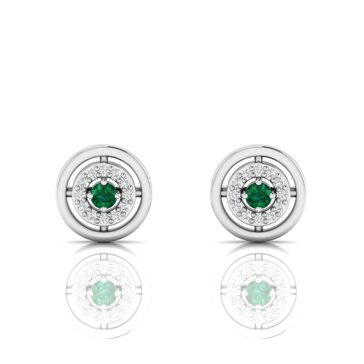 Emerald Round Halo Stud Sterling Silver Earrings