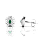Emerald Round Halo Stud Sterling Silver Earrings