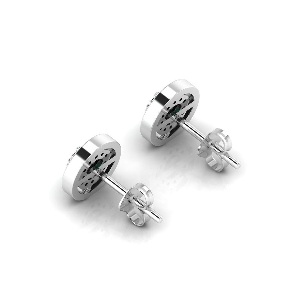 Emerald Round Halo Stud Sterling Silver Earrings