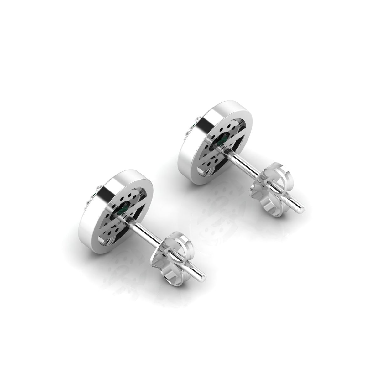 Emerald Round Halo Stud Sterling Silver Earrings