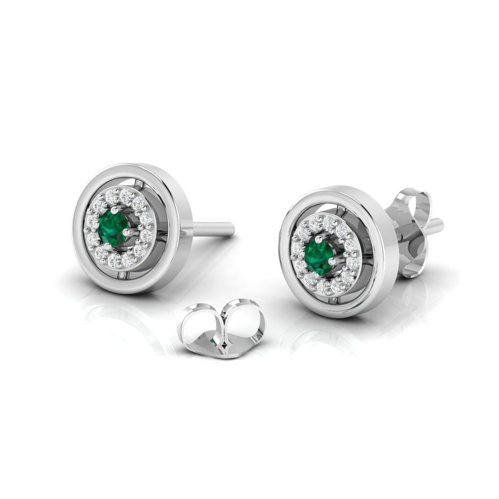 Emerald Round Halo Stud Sterling Silver Earrings