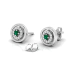 Emerald Round Halo Stud Sterling Silver Earrings